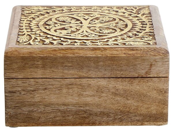 TREASURE Truhla s dřevořezbou čtvercová 17 cm
