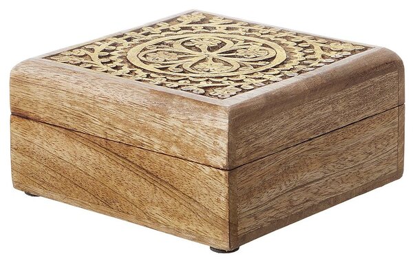 TREASURE Truhla s dřevořezbou čtvercová 14 cm