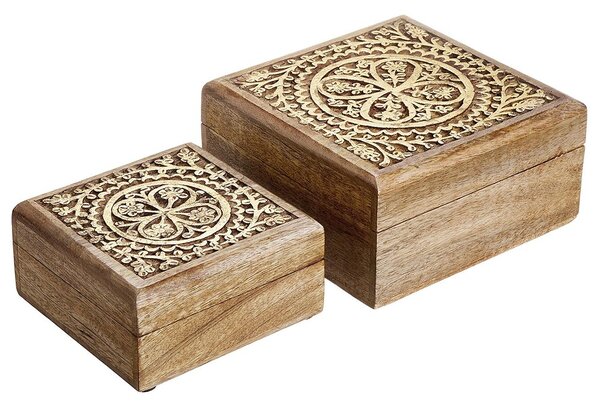 TREASURE Truhla s dřevořezbou čtvercová 14 cm