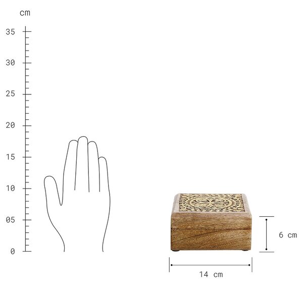 TREASURE Truhla s dřevořezbou čtvercová 14 cm