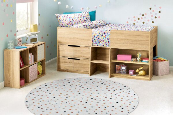 Dětský koberec protiskluzový BAMBINO 47890 Tečky, bílý / hnědý kruh