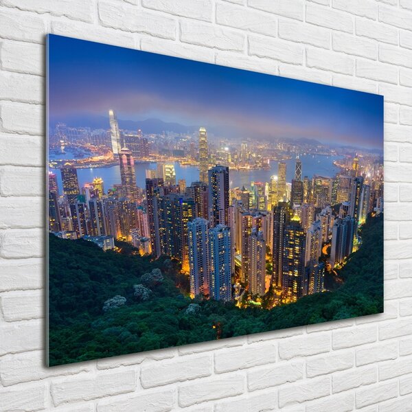 Moderní skleněný obraz z fotografie Noční Hongkong osh-106686696