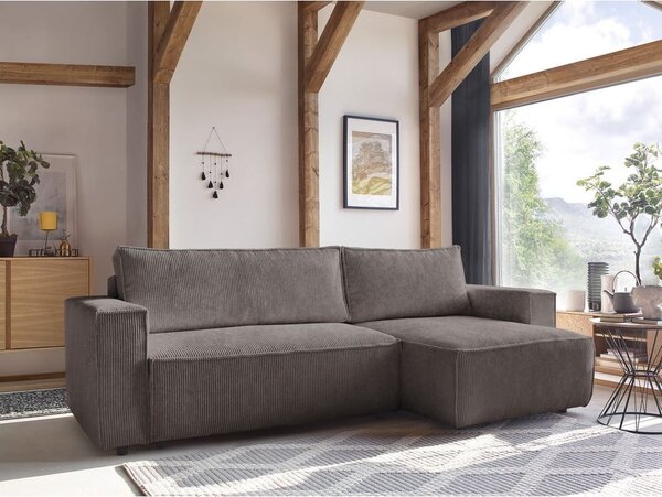 Taupe manšestrová rozkládací/s úložným prostorem rohová pohovka Nihad – Bobochic Paris
