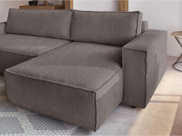 Taupe manšestrová rozkládací/s úložným prostorem rohová pohovka Nihad – Bobochic Paris