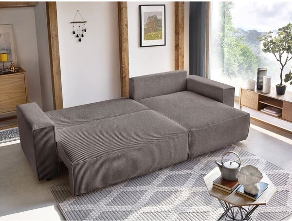 Taupe manšestrová rozkládací/s úložným prostorem rohová pohovka Nihad – Bobochic Paris