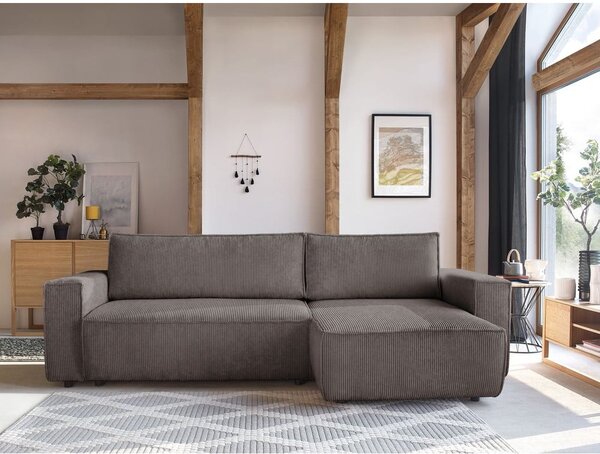 Taupe manšestrová rozkládací/s úložným prostorem rohová pohovka Nihad – Bobochic Paris