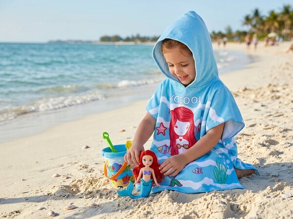 Dětské pončo OCEAN GIRL světle modré 60x120 cm