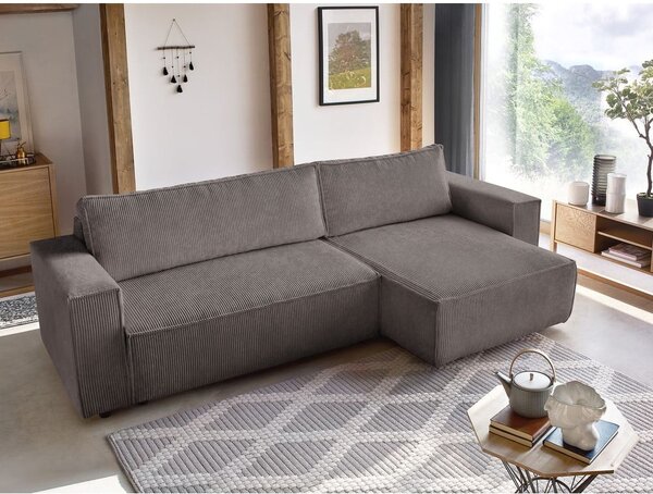 Taupe manšestrová rozkládací/s úložným prostorem rohová pohovka Nihad – Bobochic Paris