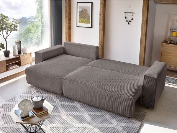 Taupe manšestrová rozkládací/s úložným prostorem rohová pohovka Nihad – Bobochic Paris