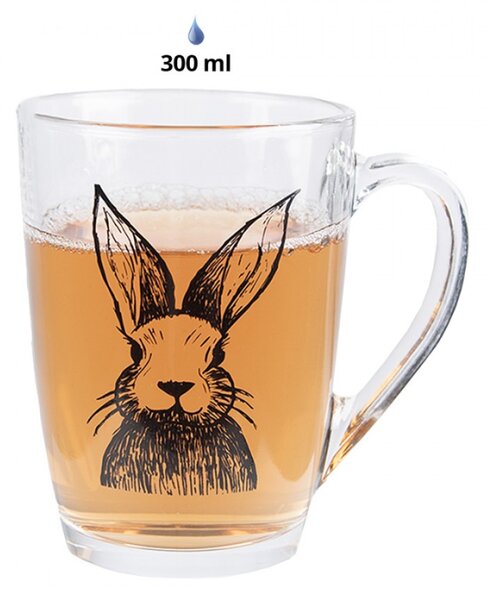 Skleněný hrneček s černým králíčkem Rabbit Cartoon – 300 ml