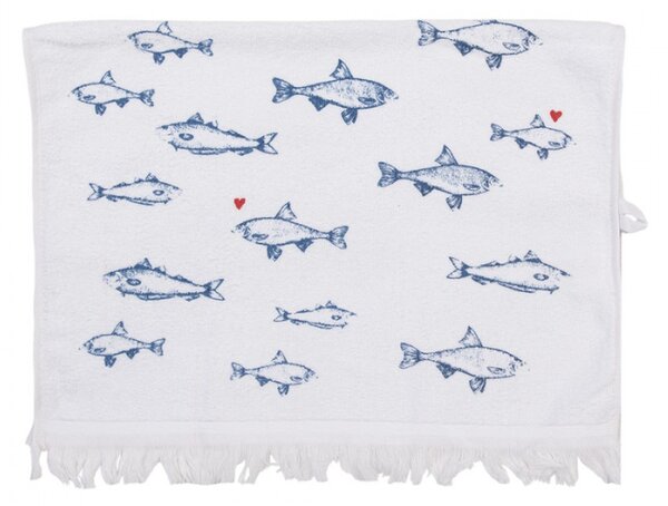 Bílý bavlněný ručník pro hosty s modrými rybičkami Sun Sea and Fish – 40x66 cm