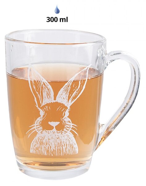 Skleněný hrneček s bílým králíčkem Rabbit Cartoon – 300 ml