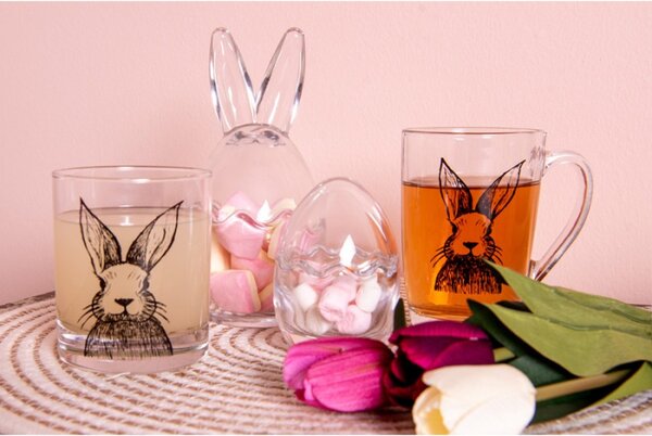 Skleněný hrneček s černým králíčkem Rabbit Cartoon – 300 ml