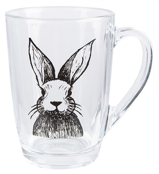 Skleněný hrneček s černým králíčkem Rabbit Cartoon – 300 ml