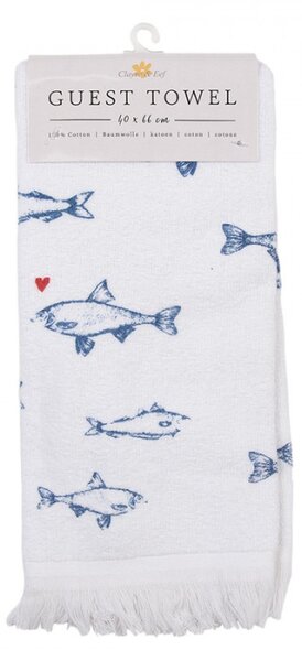 Bílý bavlněný ručník pro hosty s modrými rybičkami Sun Sea and Fish – 40x66 cm