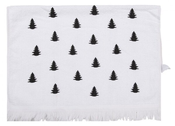 Bílý bavlněný ručník pro hosty s černými stromečkami Black & White X-Mas – 40x66 cm