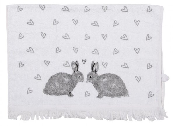 Bílý bavlněný ručník pro hosty se šedými zajíčky a srdíčky Bunnies in Love – 40x66 cm