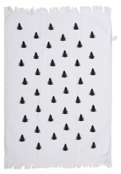 Bílý bavlněný ručník pro hosty s černými stromečkami Black & White X-Mas – 40x66 cm