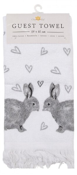 Bílý bavlněný ručník pro hosty se šedými zajíčky a srdíčky Bunnies in Love – 40x66 cm