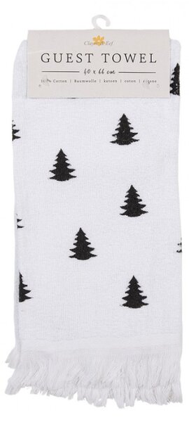 Bílý bavlněný ručník pro hosty s černými stromečkami Black & White X-Mas – 40x66 cm