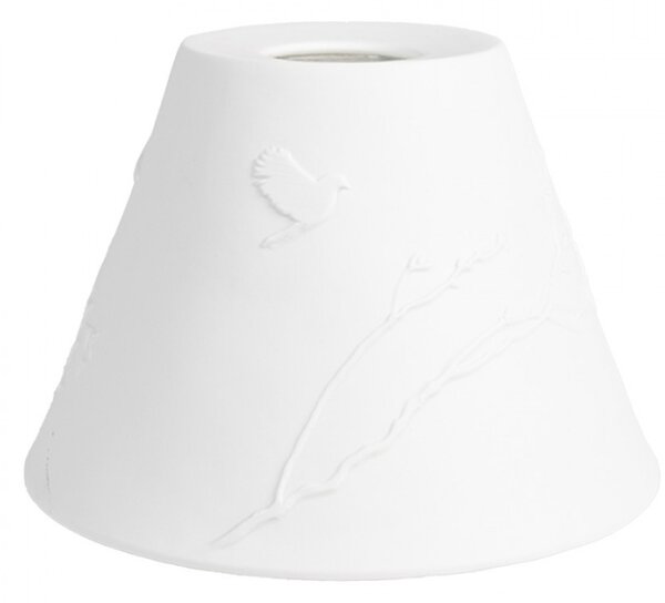 Bílé porcelánové stínidlo na lampu s vránou sedící na větvi – 15x10 cm