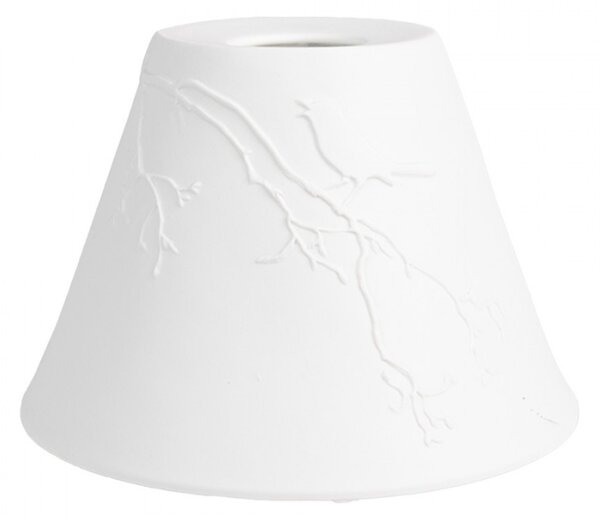 Bílé porcelánové stínidlo na lampu s vránou sedící na větvi – 15x10 cm