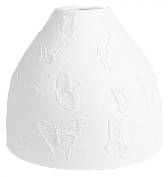Bílé porcelánové stínidlo na lampu s motýlky – 15x12 cm