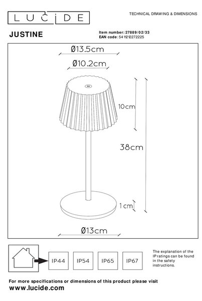 Lucide L278890233 LED venkovní stolní svítidlo JUSTINE | 2W integrovaný LED zdroj | 210lm | 2700K