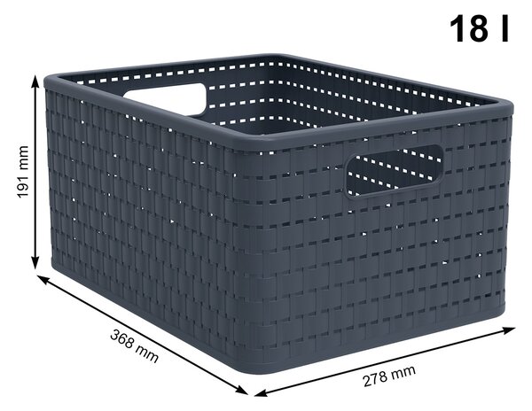 Rotho Plastový košík COUNTRY, rovný, antracit (18l - 37x28x19)