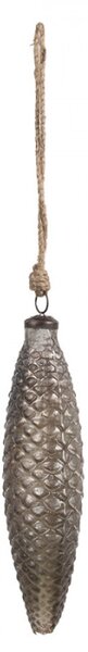Šedá skleněná vánoční cetka šiška Marlijn L – 7x24 cm