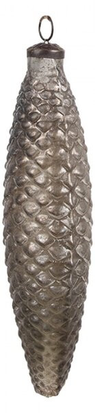Šedá skleněná vánoční cetka šiška Marlijn L – 7x24 cm
