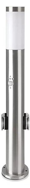 Venkovní lampa se senzorem + 2 zásuvkami 1xE27/60W/230V IP44 60cm matný chrom