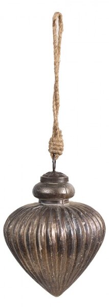 Šedohnědá skleněná vánoční cetka ve tvaru trojúhelníku s proužky Marquis S – 10x12 cm