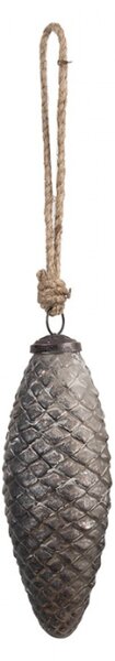 Šedá skleněná vánoční cetka šiška Marlijn M – 6x16 cm