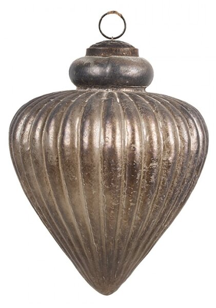 Šedohnědá skleněná vánoční cetka ve tvaru trojúhelníku s proužky Marquis M – 13x17 cm