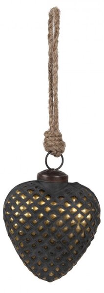 Černá skleněná vánoční cetka srdce se zlatým diamantovým povrchem Mandolin M – 8x4x9 cm