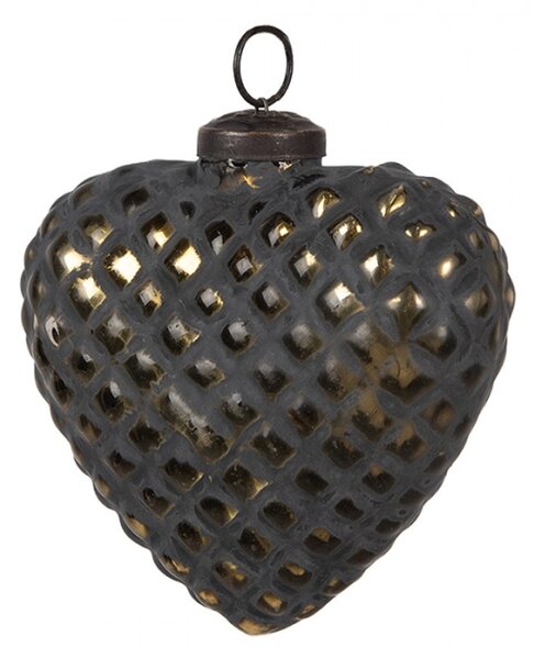 Černá skleněná vánoční cetka srdce se zlatým diamantovým povrchem Mandolin L – 10x4x11 cm