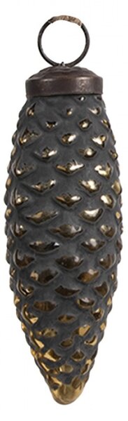 Černá skleněná vánoční cetka šiška se zlatým odřením Mandolin S – 5x3x11 cm
