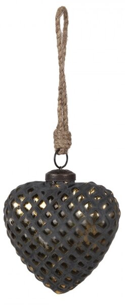 Černá skleněná vánoční cetka srdce se zlatým diamantovým povrchem Mandolin L – 10x4x11 cm