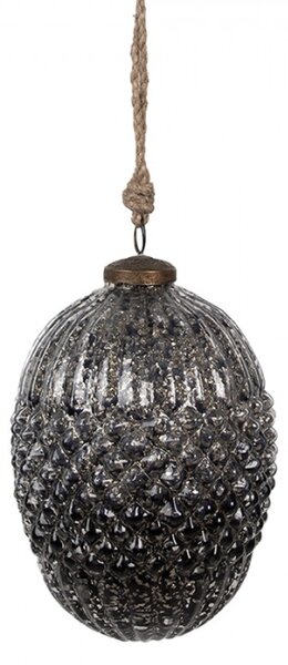 Černá skleněná vánoční cetka ve tvaru oválu s proužky a diamantovým povrchem Paulette M – 13x18 cm