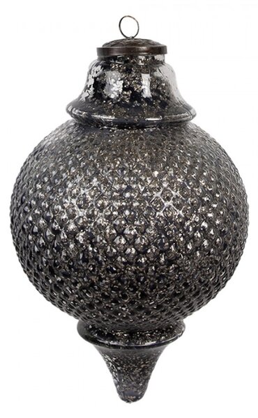 Černá skleněná vánoční cetka koule s diamantovým povrchem Paulette M – 16x27 cm