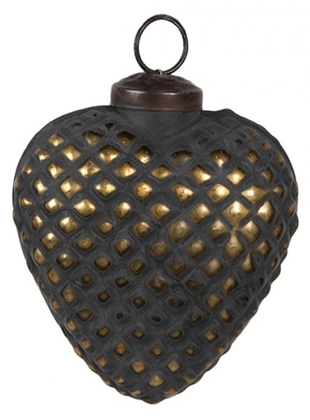 Černá skleněná vánoční cetka srdce se zlatým diamantovým povrchem Mandolin M – 8x4x9 cm