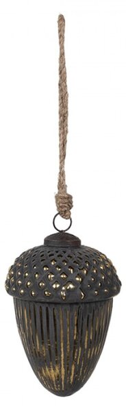 Černá skleněná vánoční cetka žalud se zlatým diamantovým povrchem s proužky Mandolin M – 10x14 cm