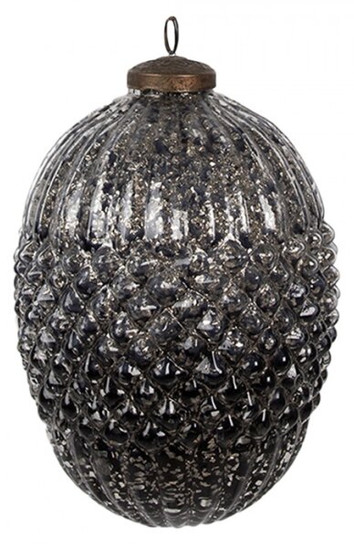 Černá skleněná vánoční cetka ve tvaru oválu s proužky a diamantovým povrchem Paulette M – 13x18 cm