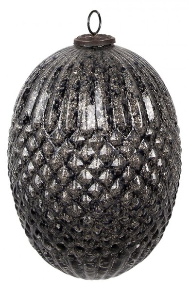 Černá skleněná vánoční cetka ve tvaru oválu s proužky a diamantovým povrchem Paulette L – 17x25 cm