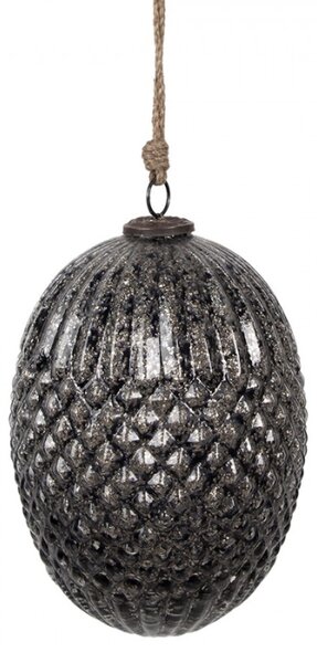 Černá skleněná vánoční cetka ve tvaru oválu s proužky a diamantovým povrchem Paulette L – 17x25 cm
