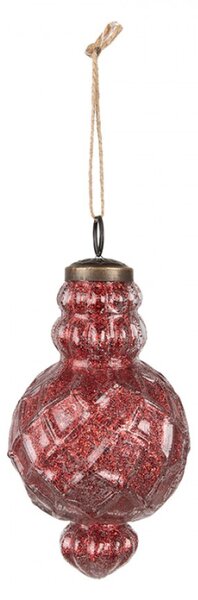 Set 4 skleněných vánočních cetek červená ve tvaru zvonečků s proužky – 8x15 cm