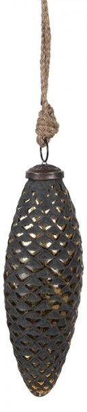 Černá skleněná vánoční cetka šiška se zlatým odřením Mandolin M – 6x5x17 cm
