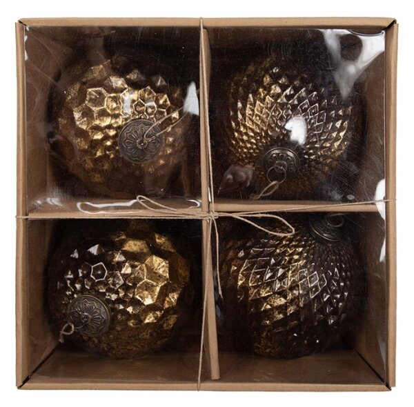 Set 4 skleněných vánočních cetek zlatá ozdoba s diamantovým povrchem – 15x15 cm