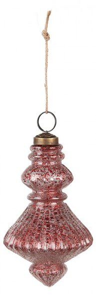 Set 4 skleněných vánočních cetek červená ve tvaru zvonečků s proužky – 8x15 cm